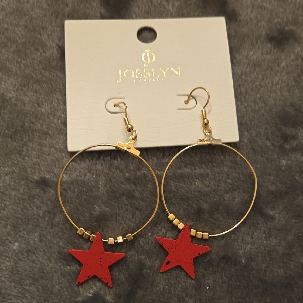 Josslyn Red Star Gold Hoop Earrings
